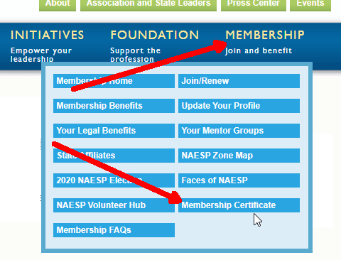 Membership Certificate menu link